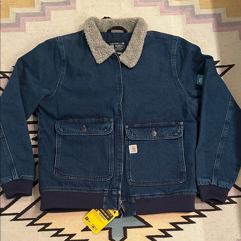 Carhartt  Dark Blue Bomber Jacket with Sherpa Collar